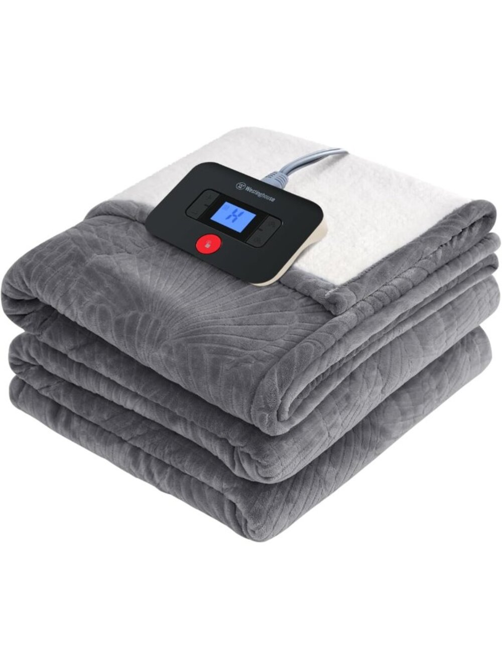 Cozy Full Heated Blanket, Jacquard Flannel & Sherpa, 72x84, Light Grey, Warmth